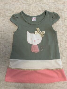 Fiorella Green & Pink Cat Appliqué Dress